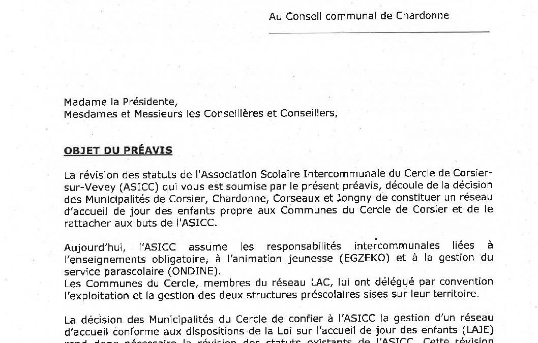 Préavis n° 10/2023-2024 relatif à la révision des Statuts de l’Association Scolaire Intercommunale du Cercle de Corsier-sur-Vevey