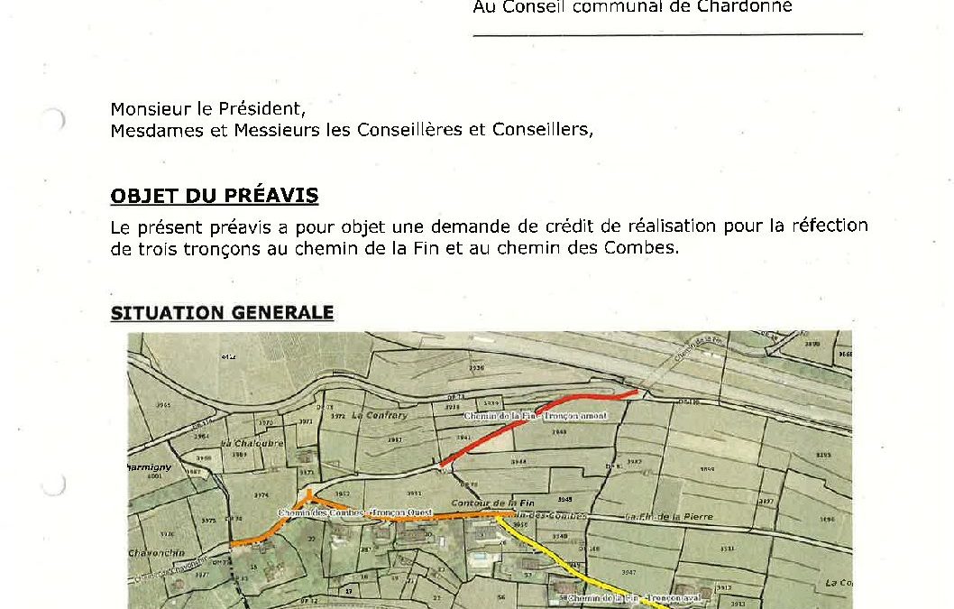 Préavis n° 11/2024-2025 relatif à une demande de crédit de réalisation de CHF 1’473’000.- pour la réfection de trois tronçons au chemin de la Fin et au chemin des Combes