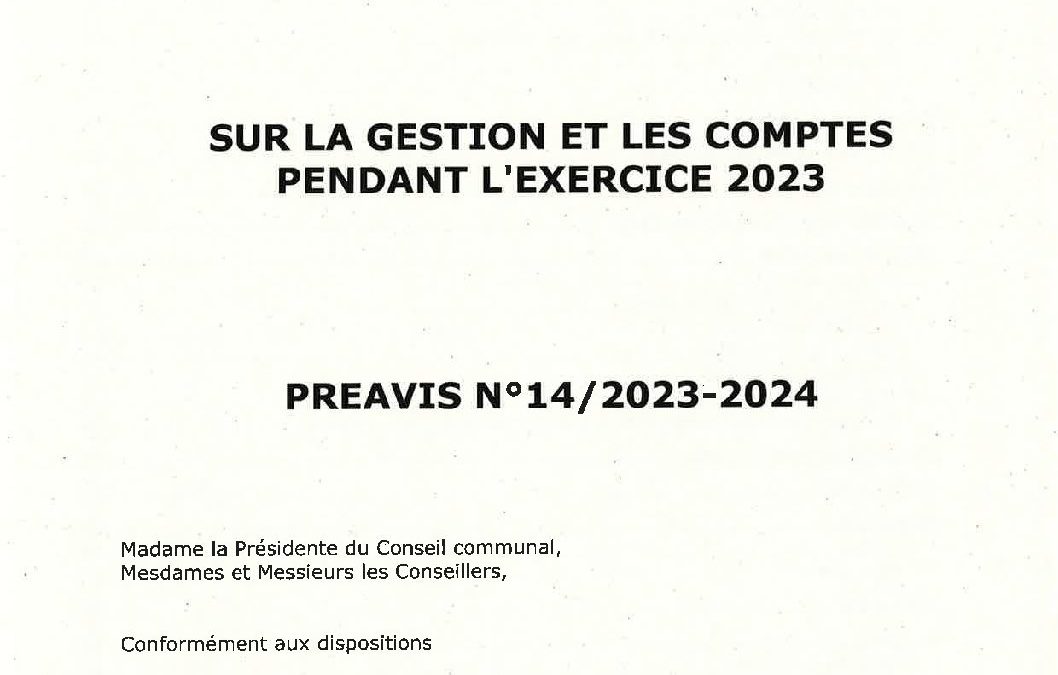 Préavis n°14/2023-2024 relatif sur la gestion et les comptes pendant l’exercice 2023
