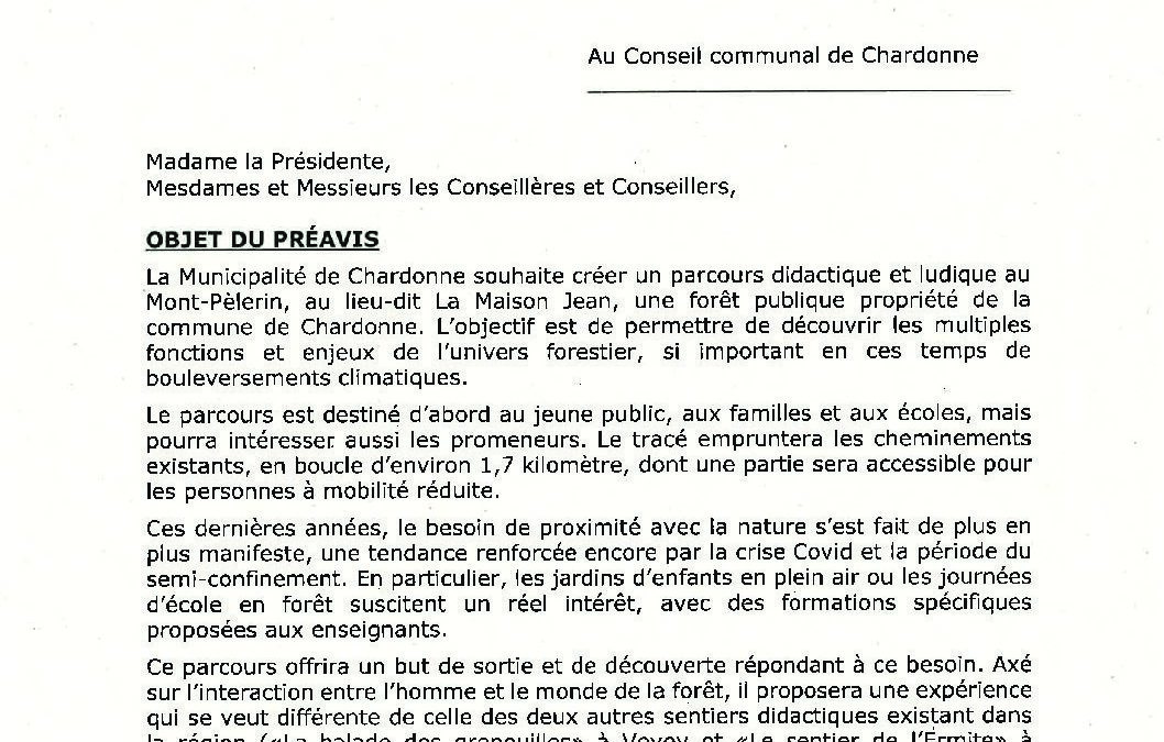 Préavis n°17/2023-2024 relatif à une demande de crédit de CHF 659’739.56 pour la construction d’un abri forestier et la réalisation d’un parcours nature didactique